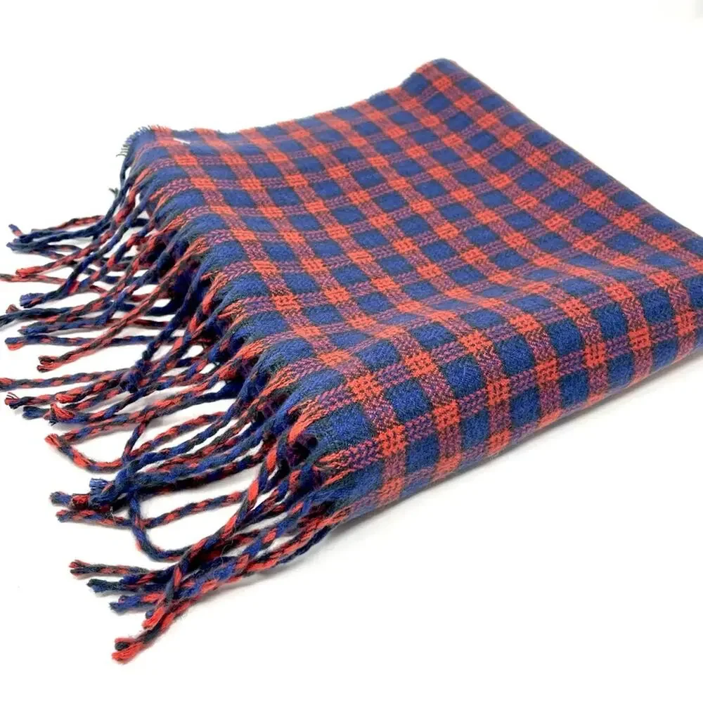 Renne's NYC Blue & Red Woven Plaid Scarf, Rectangle Scarf, Women's Men's Unisex